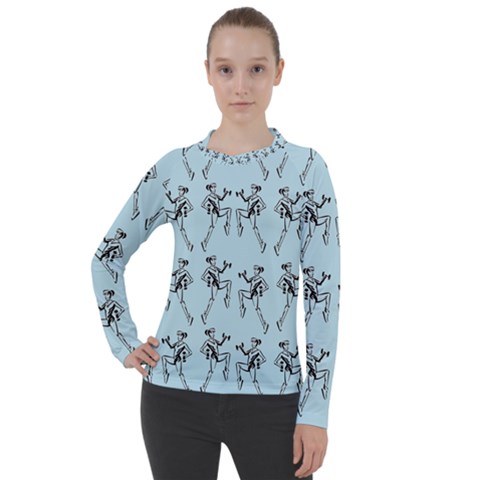 Jogging Lady On Blue Women s Pique Long Sleeve Tee by TetiBright