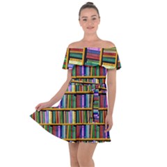 Books On A Shelf Off Shoulder Velour Dress by TetiBright
