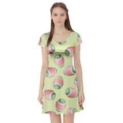 Colorful Easter Eggs Pattern Green Short Sleeve Skater Dress by TetiBright