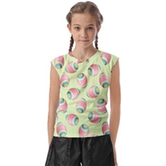 Colorful Easter Eggs Pattern Green Kids  Raglan Cap Sleeve Tee by TetiBright