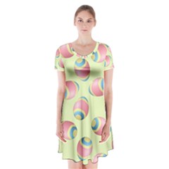 Colorful Easter Eggs Pattern Green Short Sleeve V-neck Flare Dress by TetiBright