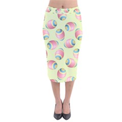 Colorful Easter Eggs Pattern Green Velvet Midi Pencil Skirt by TetiBright