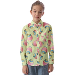 Colorful Easter Eggs Pattern Green Kids  Long Sleeve Shirt by TetiBright