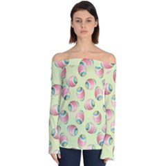 Colorful Easter Eggs Pattern Green Off Shoulder Long Sleeve Top by TetiBright