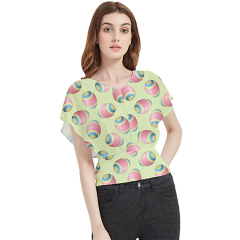 Colorful Easter Eggs Pattern Green Butterfly Chiffon Blouse by TetiBright