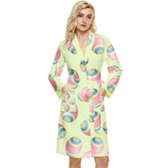 Colorful Easter Eggs Pattern Green Long Sleeve Velour Robe by TetiBright