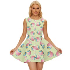 Colorful Easter Eggs Pattern Green Sleeveless Button Up Dress