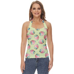 Colorful Easter Eggs Pattern Green Basic Halter Top by TetiBright