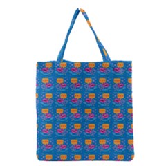 Speak Love Pattern On Blue Grocery Tote Bag by TetiBright