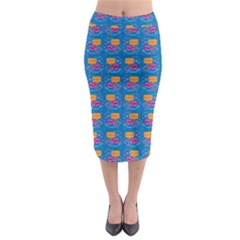 Speak Love Pattern On Blue Midi Pencil Skirt by TetiBright