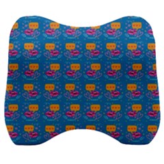 Speak Love Pattern On Blue Velour Head Support Cushion by TetiBright