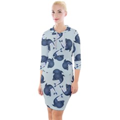 Blue Dolphins Pattern Quarter Sleeve Hood Bodycon Dress by TetiBright
