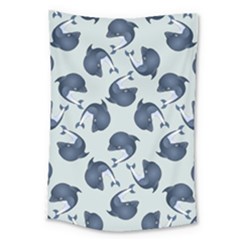 Blue Dolphins Pattern Large Tapestry by TetiBright