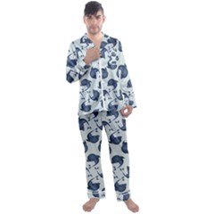 Blue Dolphins Pattern Men s Long Sleeve Satin Pajamas Set by TetiBright