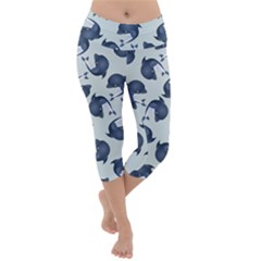Blue Dolphins Pattern Lightweight Velour Capri Yoga Leggings by TetiBright