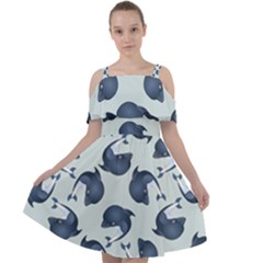 Blue Dolphins Pattern Cut Out Shoulders Chiffon Dress by TetiBright