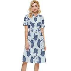 Blue Dolphins Pattern Button Top Knee Length Dress by TetiBright