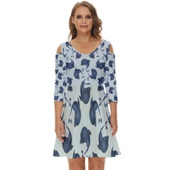 Blue Dolphins Pattern Shoulder Cut Out Zip Up Dress by TetiBright