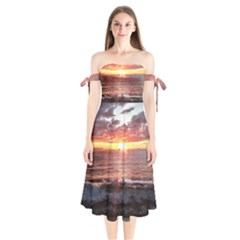 Tropical Sunset Shoulder Tie Bardot Midi Dress by StarvingArtisan