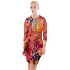 Multicolored Melted Wax Texture Quarter Sleeve Hood Bodycon Dress by dflcprintsclothing