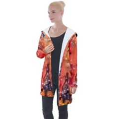 Multicolored Melted Wax Texture Longline Hooded Cardigan by dflcprintsclothing