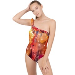 Multicolored Melted Wax Texture Frilly One Shoulder Swimsuit by dflcprintsclothing