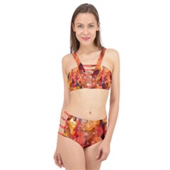 Multicolored Melted Wax Texture Cage Up Bikini Set by dflcprintsclothing