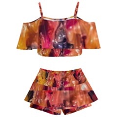 Multicolored Melted Wax Texture Kids  Off Shoulder Skirt Bikini by dflcprintsclothing