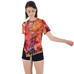 Multicolored Melted Wax Texture Asymmetrical Short Sleeve Sports Tee by dflcprintsclothing