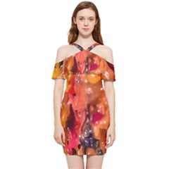 Multicolored Melted Wax Texture Shoulder Frill Bodycon Summer Dress by dflcprintsclothing