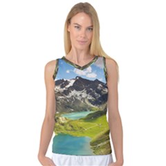 Aerial View Of Mountain And Body Of Water Women s Basketball Tank Top by danenraven