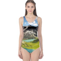 Aerial View Of Mountain And Body Of Water One Piece Swimsuit by danenraven