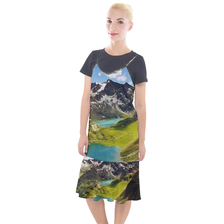 Aerial View Of Mountain And Body Of Water Camis Fishtail Dress