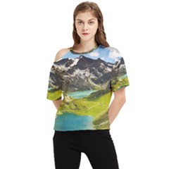 Aerial View Of Mountain And Body Of Water One Shoulder Cut Out Tee by danenraven