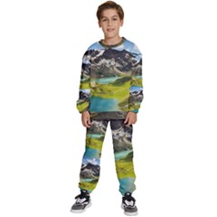 Aerial View Of Mountain And Body Of Water Kids  Sweatshirt Set by danenraven