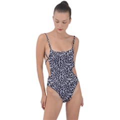 Black Cheetah Skin Tie Strap One Piece Swimsuit