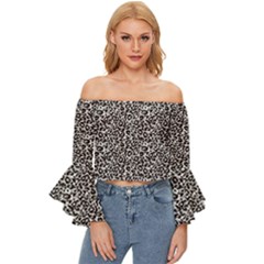 Black Cheetah Skin Off Shoulder Flutter Bell Sleeve Top