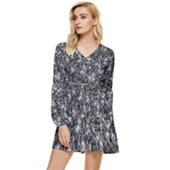 Creepy Head Mask Motif Random Pattern Tiered Long Sleeve Mini Dress