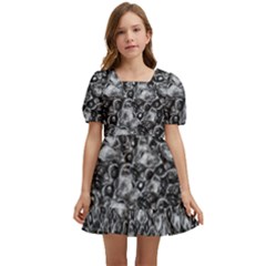 Creepy Head Mask Motif Random Pattern Kids  Short Sleeve Dolly Dress