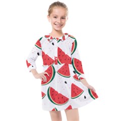 Watermelon Seamless Pattern Kids  Quarter Sleeve Shirt Dress by Jancukart