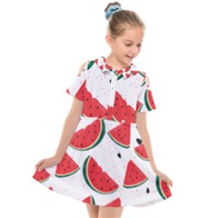 Watermelon Seamless Pattern Kids  Short Sleeve Shirt Dress by Jancukart