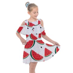 Watermelon Seamless Pattern Kids  Shoulder Cutout Chiffon Dress by Jancukart