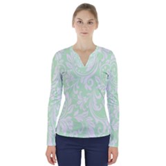 Clean Ornament Tribal Flowers  V-neck Long Sleeve Top by ConteMonfrey