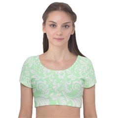 Clean Ornament Tribal Flowers  Velvet Short Sleeve Crop Top  by ConteMonfrey