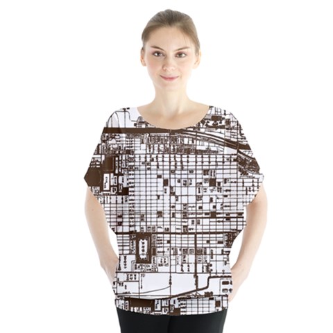 Antique Oriental Town Map  Batwing Chiffon Blouse by ConteMonfrey