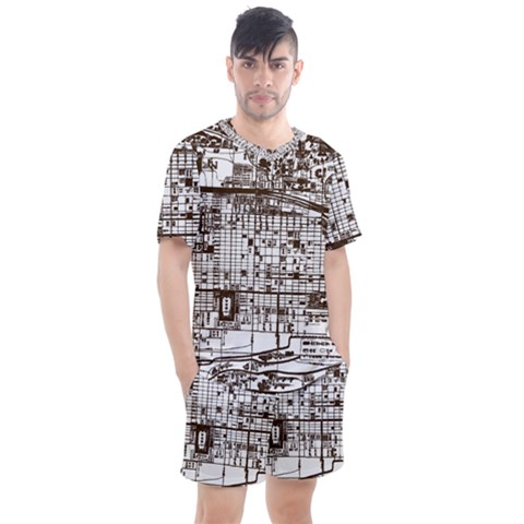 Antique Oriental Town Map  Men s Mesh Tee And Shorts Set by ConteMonfrey