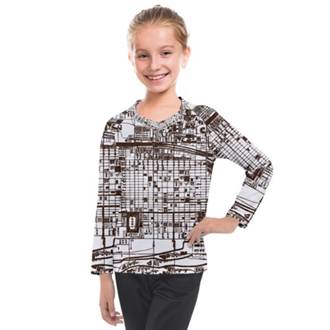 Antique Oriental Town Map  Kids  Long Mesh Tee by ConteMonfrey