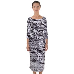 Old Civilization Quarter Sleeve Midi Bodycon Dress by ConteMonfrey