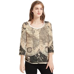 World Map - Nova Delineatio Totius Orbis Terrarum -  1659-1733 Chiffon Quarter Sleeve Blouse by ConteMonfrey