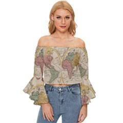 Mapa Mundi 1775 Off Shoulder Flutter Bell Sleeve Top